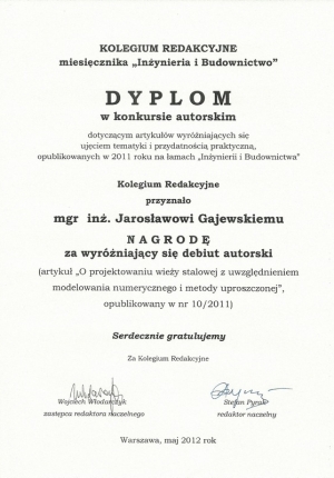 Dyplom od Inzynierii i budownictwa